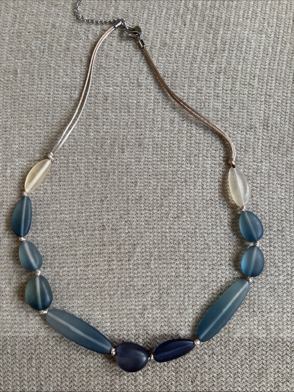 Chico's Blue and Cream Matte Glass Bead Necklace